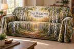 Birch Grove Housewarming Sofa Cover with flat printed optical 3D birch grove; sample family name shown on item