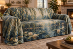 Willow Pond Housewarming Sofa Cover with flat printed optical 3D willow pond artwork; family name is added from the customer input