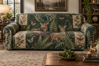 One sofa fitted with quilted cover printed with woodland deer and fern folio panels.