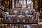 One sofa cover with an original Wisteria Amethyst Cameo Gallery, cascading blooms, jewel filigree and collector depth.