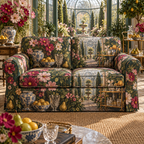 One sofa cover with an original Cosmos Welcome Table Gratitude Conservatory and luminous hospitality depth.