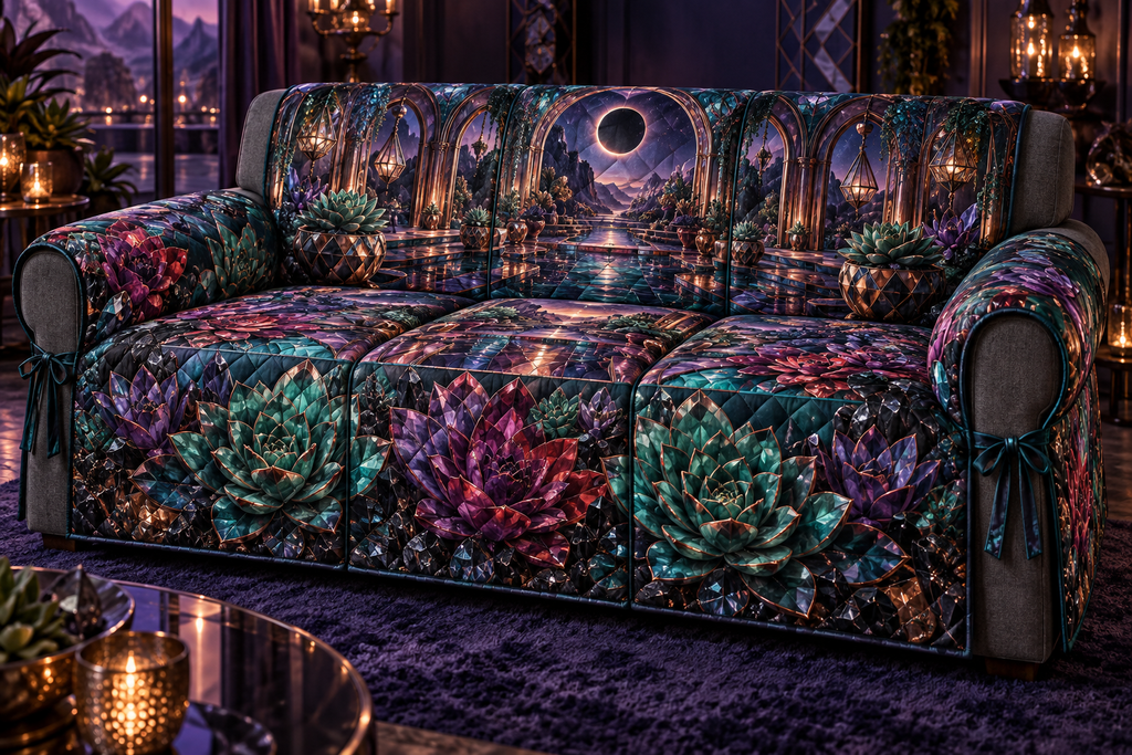 One sofa cover with an original Succulent Prism Eclipse Boudoir and deep jewel illusion.