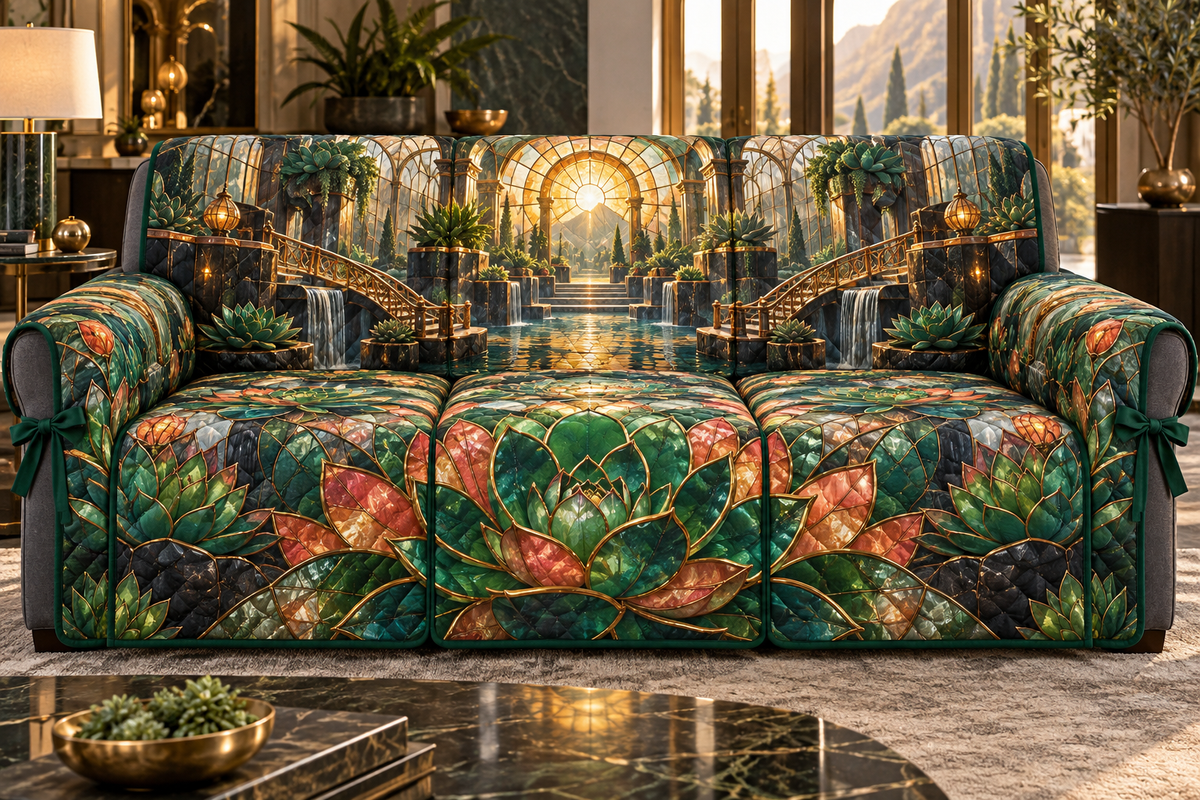 One sofa cover with an original Succulent Sunvault Grand Salon and deep biophilic illusion.