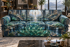 One sofa cover with an original Succulent Meridian Glasswork Study and deep biophilic illusion.