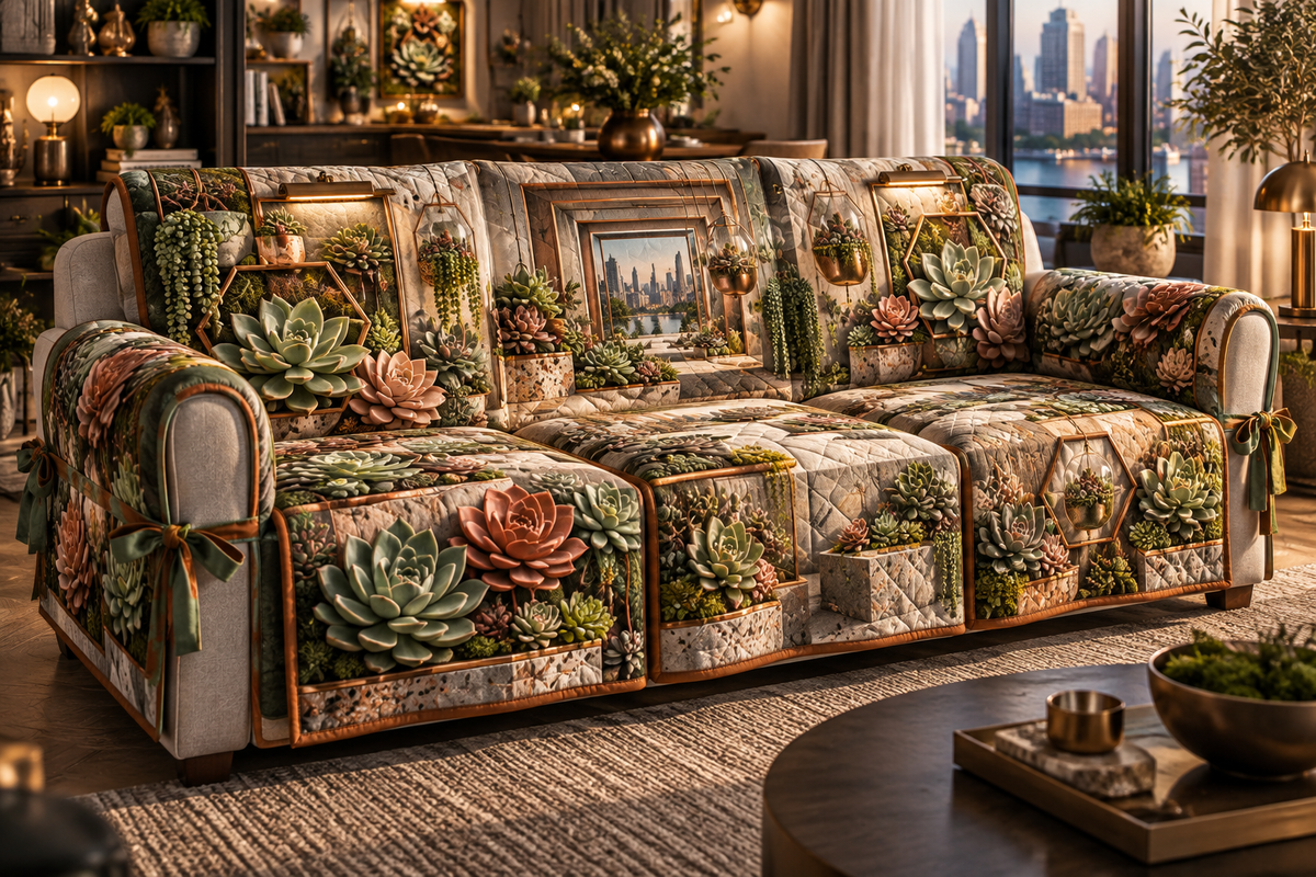 One sofa cover with an original Succulent Shadowbox Mosaic Loft and maximum optical depth.