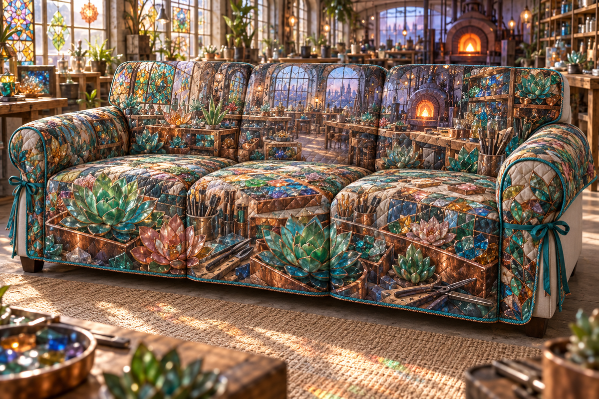 One sofa cover with an original Succulent Glassmaker Mosaic Atelier and maximum optical depth.
