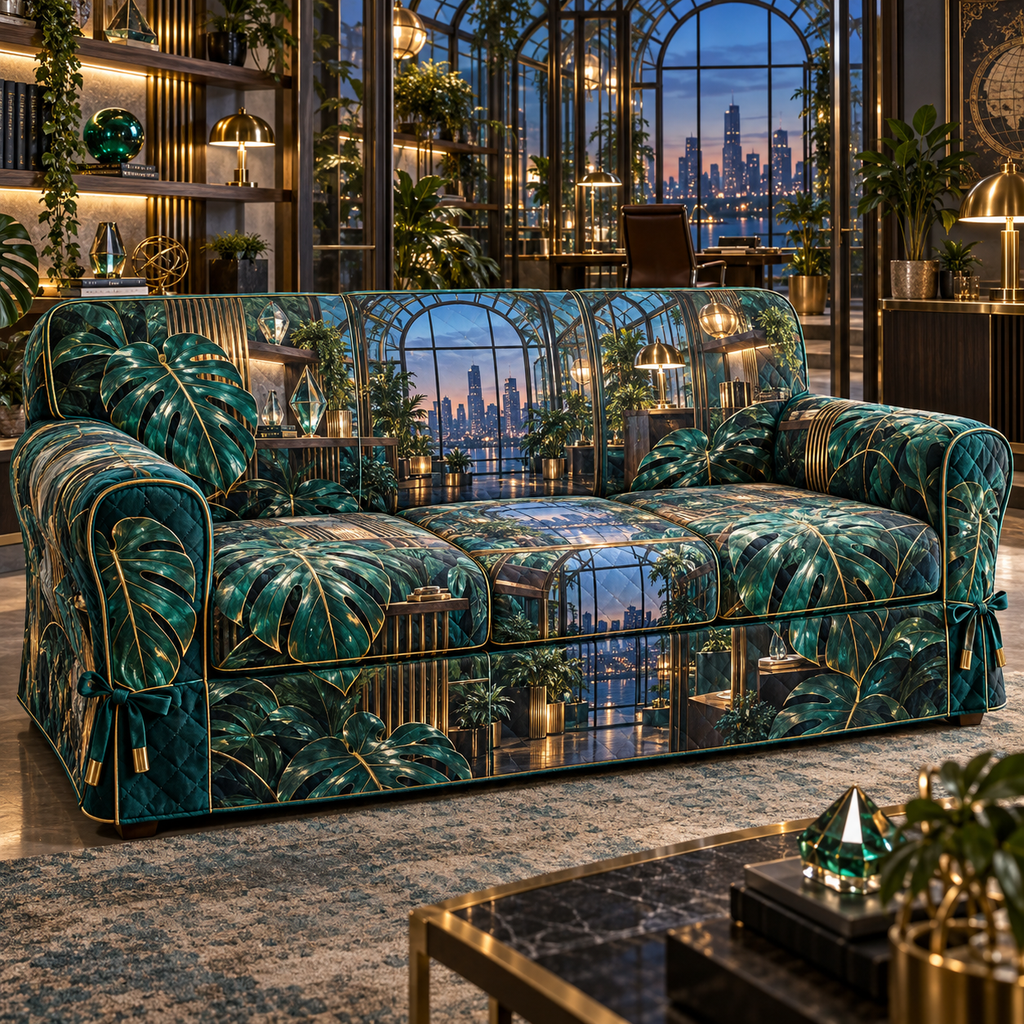One sofa cover with an original Monstera Meridian Glasswork Studio and maximum optical depth.