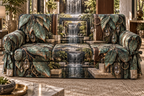 One sofa cover with an original Eucalyptus Verdigris Cascade Gallery and deep bedroom illusion.