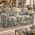 One sofa cover with an original Eucalyptus Daybreak Gridwork Studio and deep home-office illusion.