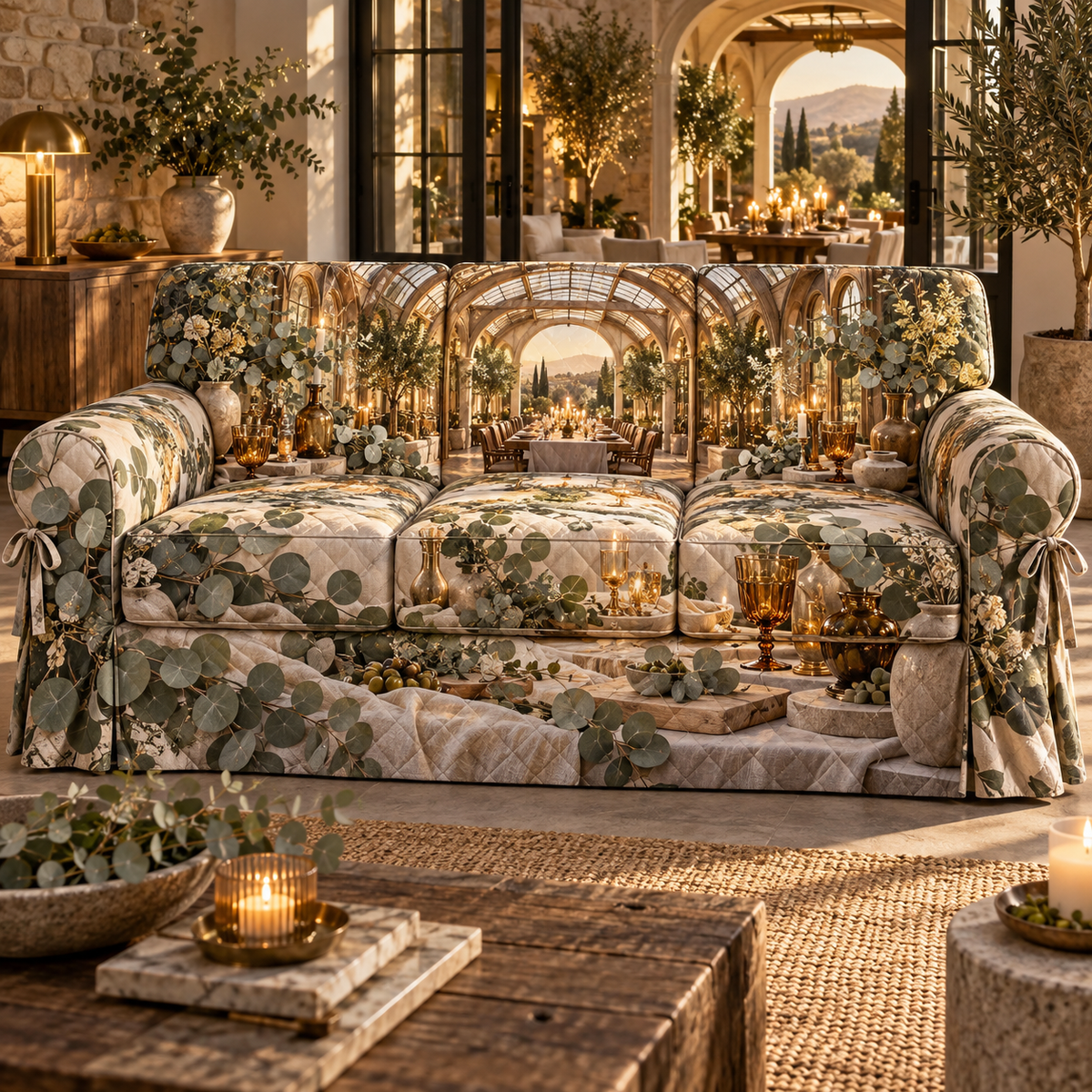 One sofa cover with an original Eucalyptus Hearthtoast Glasshouse and deep host-gratitude illusion.