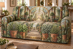 One personalized sofa cover with THE PARKERS integrated into an original Herb Garden Hearthkey Conservatory and maximum-depth printed illusion.