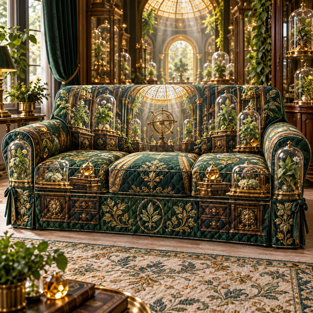 One sofa cover with an original Herb Garden Aureate Herbarium Vault and maximum-depth printed illusion.