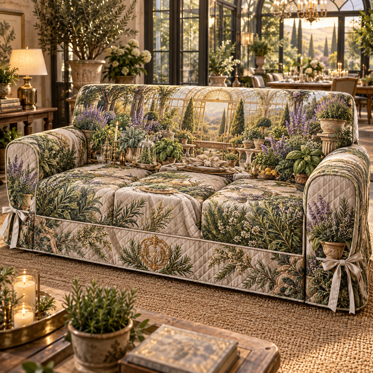 One sofa cover with an original Herb Garden Gilded Supper Conservatory and maximum-depth printed illusion.