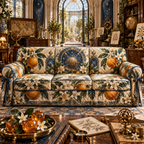 One sofa cover with an original Citrus Blossom Atlasglass Study Atrium and maximum-depth printed illusion.