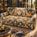 One sofa cover with an original Citrus Blossom Curiofoil Jubilee Gallery and maximum-depth printed illusion.
