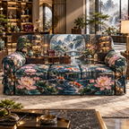 One sofa cover with an original Water Lily Inkglass Scholar's Studio and maximum-depth printed illusion.