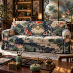 One sofa cover with an original Koi Lotus Scholar Atrium and maximum-depth printed illusion.