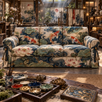 One sofa cover with an original Koi Lotus Atelier Current and maximum-depth printed illusion.