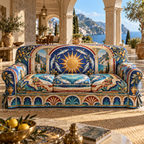 One sofa cover with an original Sardine Salon Mosaic Portal and maximum-depth printed illusion.