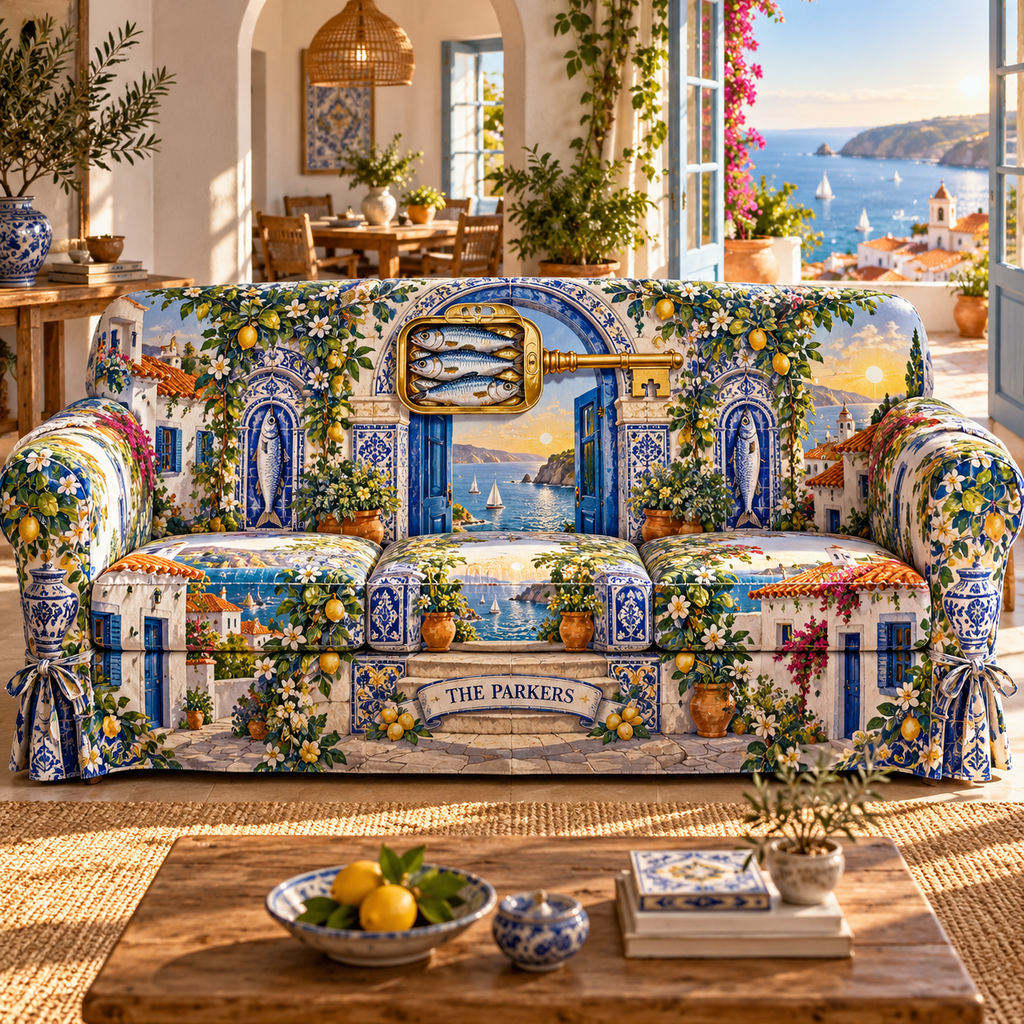 One sofa cover with an original Sardine Azulejo House Key and maximum-depth printed illusion.
