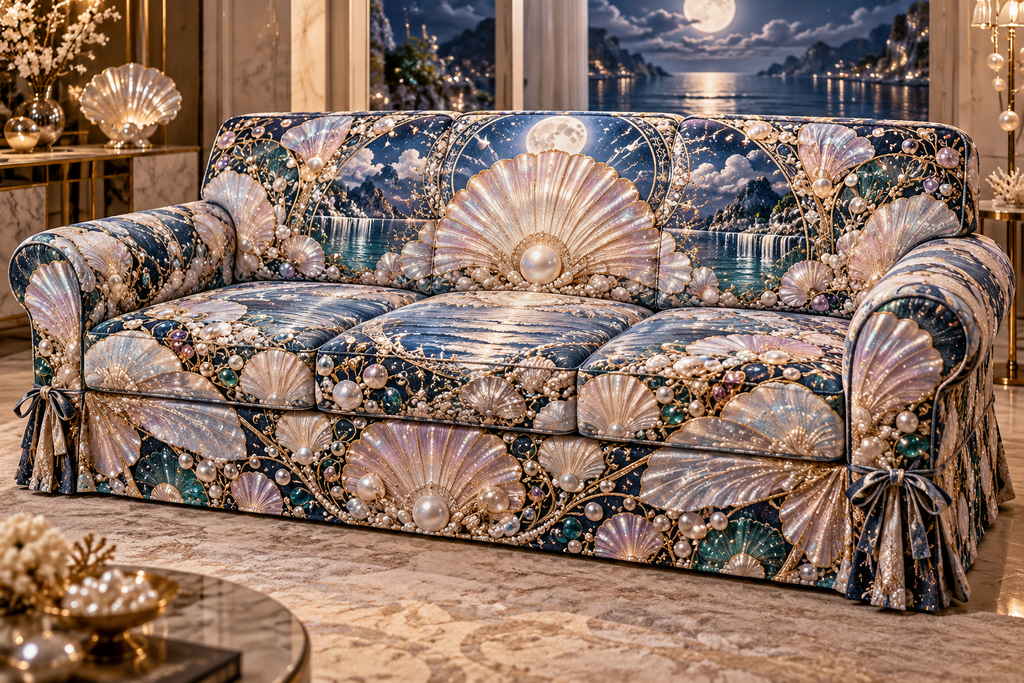 One sofa cover with an original Seashell Celestial Pearl Canopy and maximum-depth printed illusion.