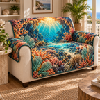 One sofa cover with original Coral Reef Hearthlight Cove optical-depth print.