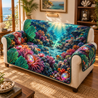 One sofa cover with original Coral Reef Opal Treasury optical-depth print.