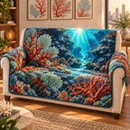 One sofa cover with original Coral Reef Gallery Passage optical-depth print.