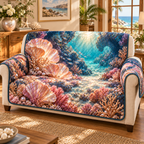 One sofa cover with original Coral Reef Pearl Welcome optical-depth print.