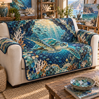 One sofa cover with original Sea Turtle Atelier Mosaic optical-depth print.