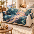 One sofa cover with original Jellyfish Pearl Aurora optical-depth print.