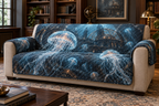 One sofa cover with original Jellyfish Copper Observatory optical-depth print.