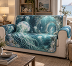 One sofa cover with original Jellyfish Selenite Cove optical-depth print.