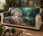 One sofa cover with original Jellyfish Ink Atelier optical-depth print.