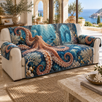 One sofa cover with original Octopus Terracotta Atrium optical-depth print.