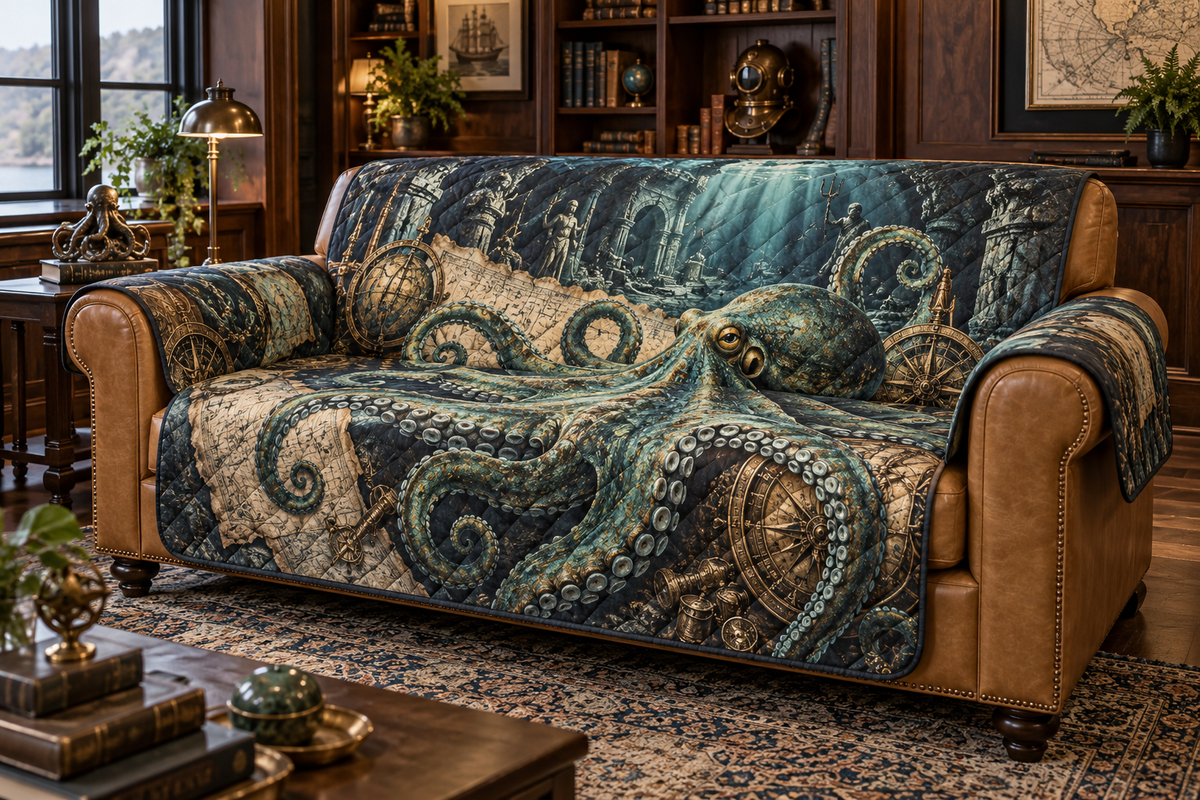 One sofa cover with original Octopus Verdigris Atlas optical-depth print.