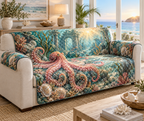 One sofa cover with original Octopus Sunrise Haven optical-depth print.