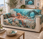 One sofa cover with original Octopus Sea-Glass Gallery optical-depth print.