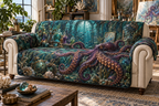 One sofa cover with original Octopus Verdigris Atelier optical-depth print.