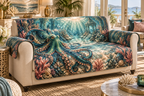 One sofa cover with original Octopus Golden Lagoon optical-depth print.