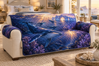 One sofa cover with original Whale Migration Aurora Cathedral optical-depth print.