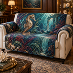 One sofa cover with original Seahorse Gilded Abyss Cabinet optical-depth print.