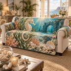 One sofa cover with original Seahorse Champagne Tide Welcome optical-depth print.