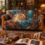 One sofa cover with original Nautilus Amber Library optical-depth print.