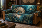 One sofa cover with original Nautilus Cartographer's Study optical-depth print.