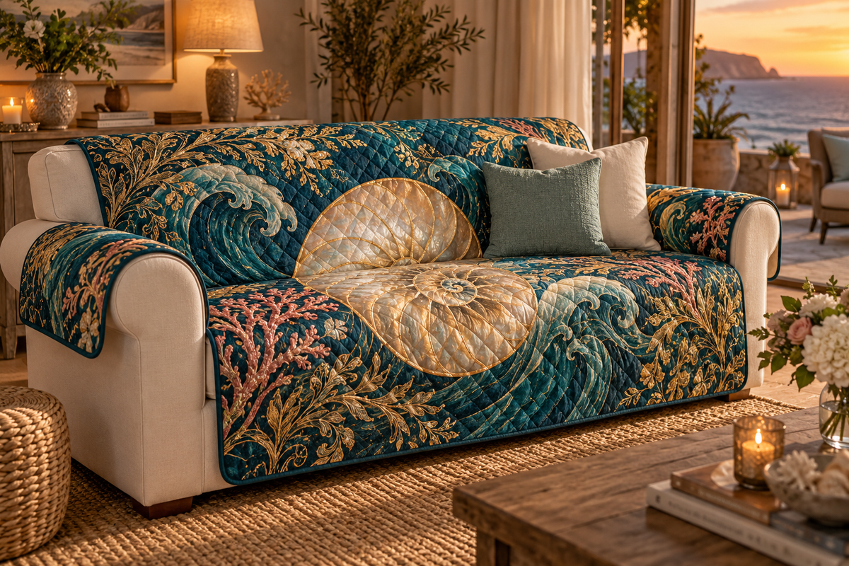 One sofa cover with original Nautilus Candlelit Welcome optical-depth print.