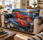 One sofa cover with original Lobster Harbor Library optical-depth print.