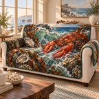 One sofa cover with original Lobster Tidal Canopy optical-depth print.