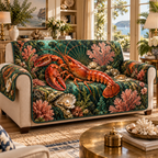 One sofa cover with original Lobster Coral Salon optical-depth print.
