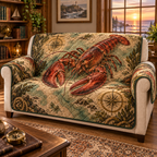 One sofa cover with original Lobster Cartographer's Study optical-depth print.